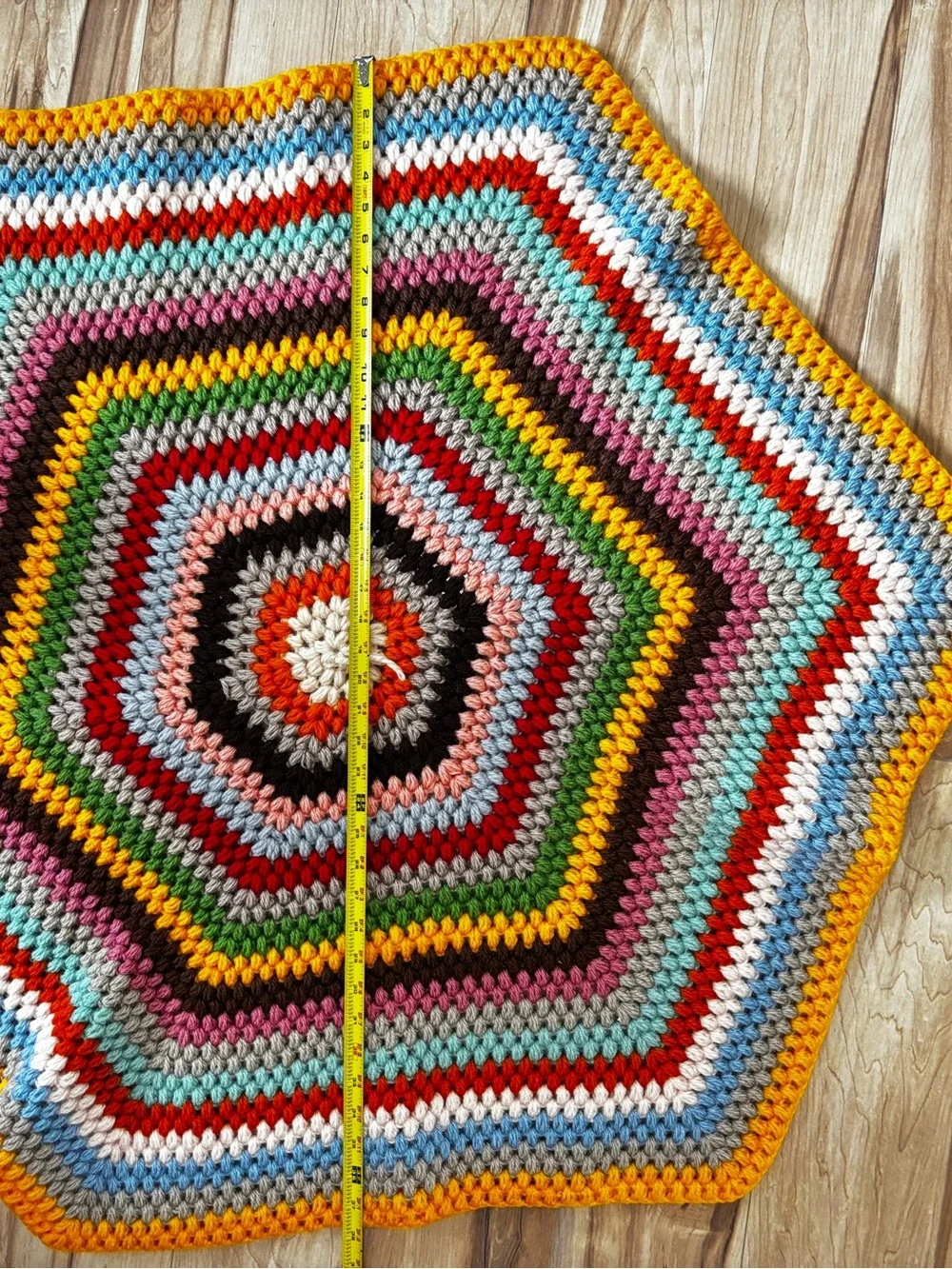 Handmade Crochet Hexagon Rug Boho Rainbow Cottagecore Accent Rug 38”x44” - Picture 7 of 8